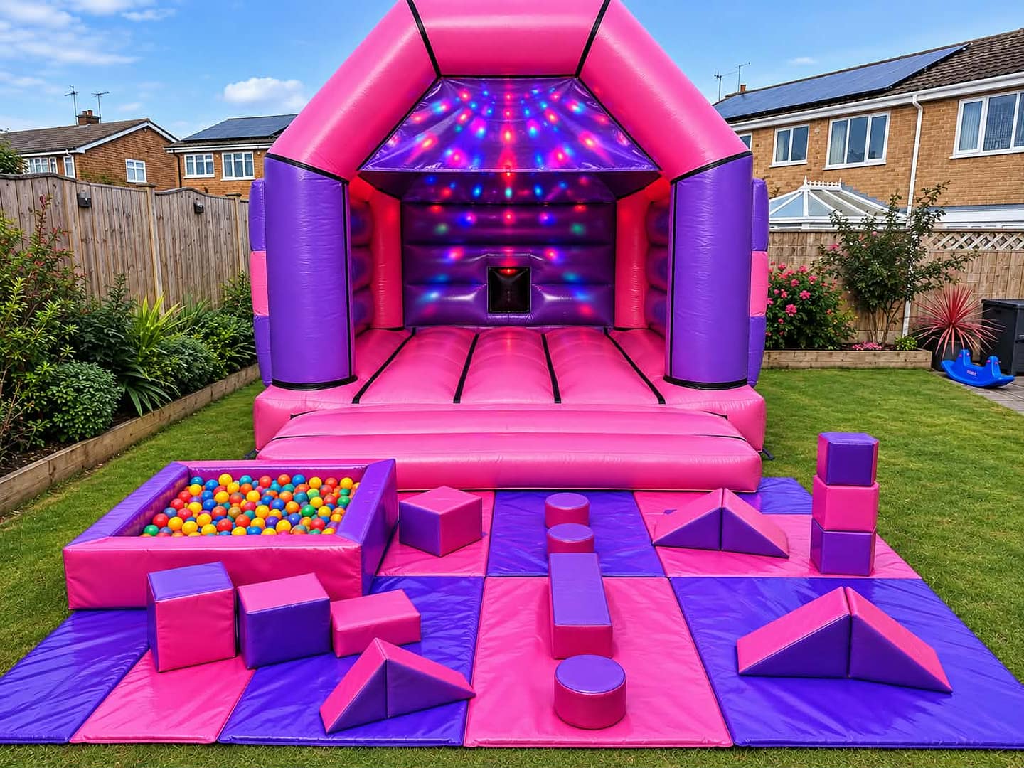 Soft Play & Bouncy Castle Package – Pink & Purple Disco Ready
